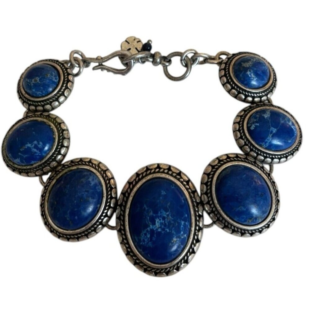 Lucky Brand Bracelet Boho Southwestern Style Blue Oval Cabochons Silver Tone